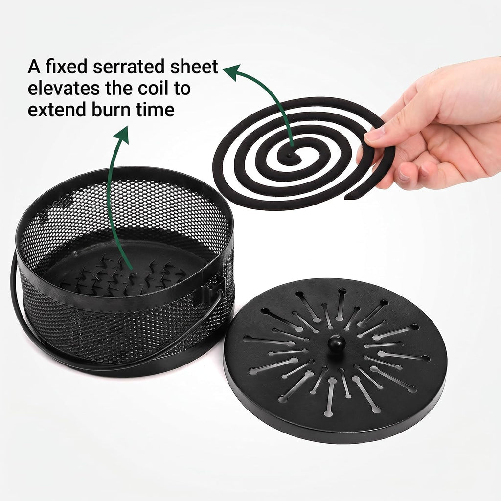 Elsjoy 2 Pack Mosquito Coil Holder with Lid and Handle, Portable Incense Coil Burner Metal Mosquito Incense Holder for Indoor & Outdoor Camping