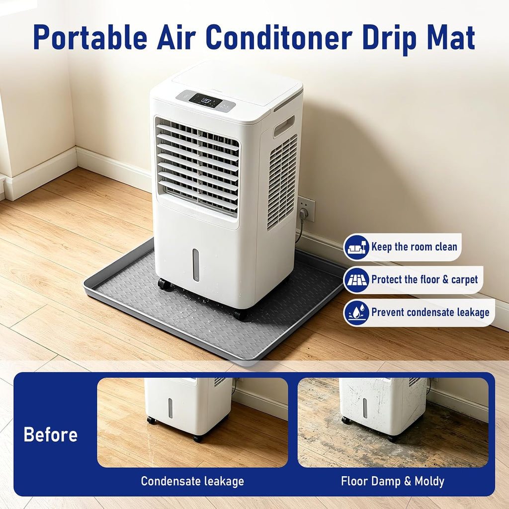 Humidifier Drip Mat -19.7''x19.7''x0.59'' Silicone Dehumidifier Mat, Waterproof Humidifier Tray with Raised Edges, Ideal for Ice Maker,Portable Air Conditioner,Water Cooler,Coffee Machine-Grey