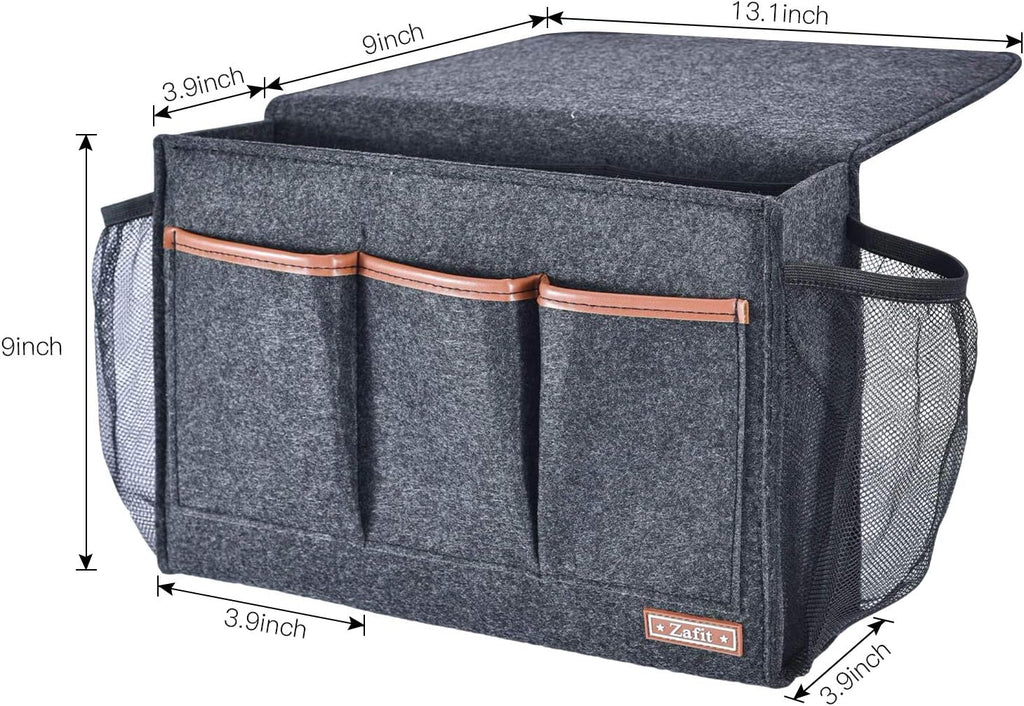 Zafit Bedside Caddy, Large Size Storage Organizer with 8 Pockets - Holds Magazines, Remotes, Phone (13.4'' x 18.1'', Dark Grey)