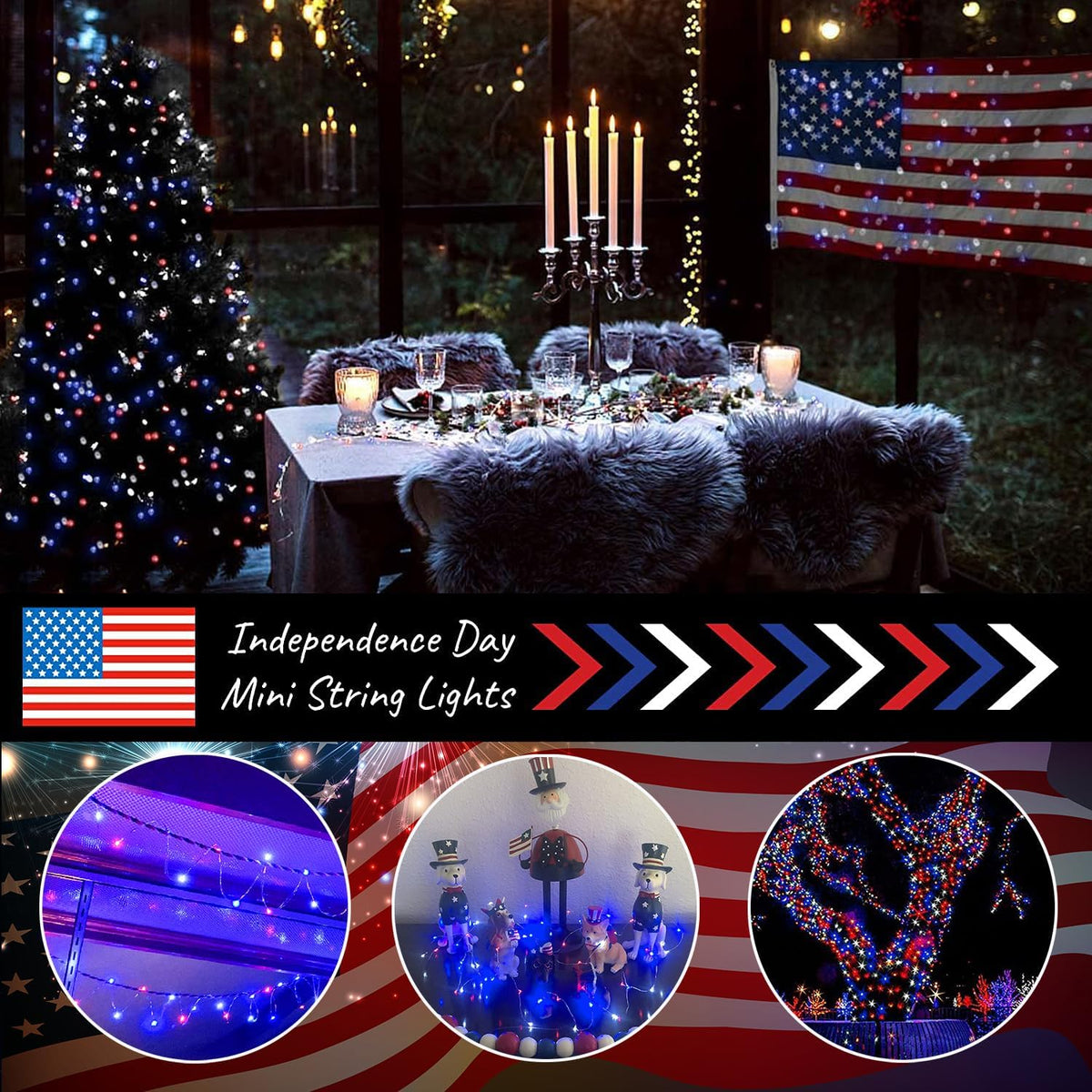 Patriotic Red White and Blue Fairy String Lights Battery Operated