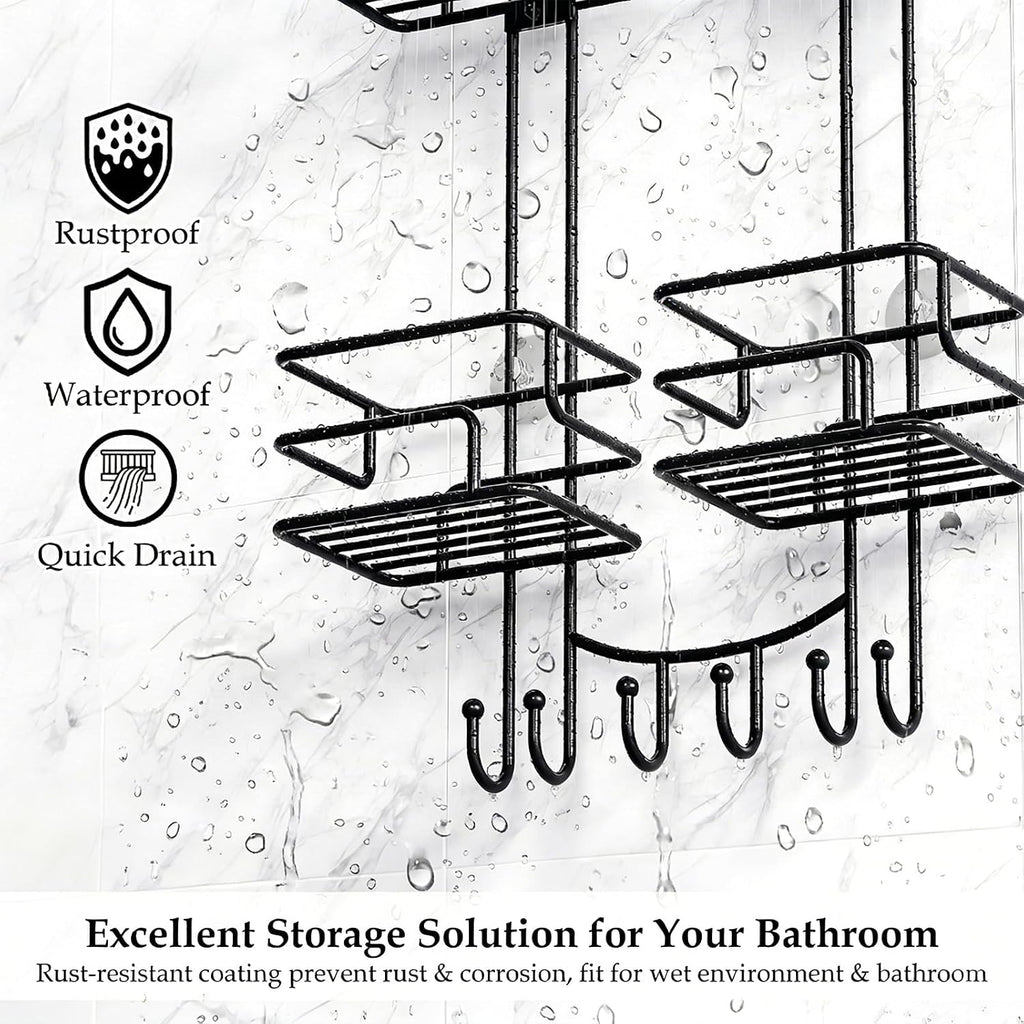 SRIWATANA Shower Caddy Hanging, Shower Organizer with Razor Hooks, Black