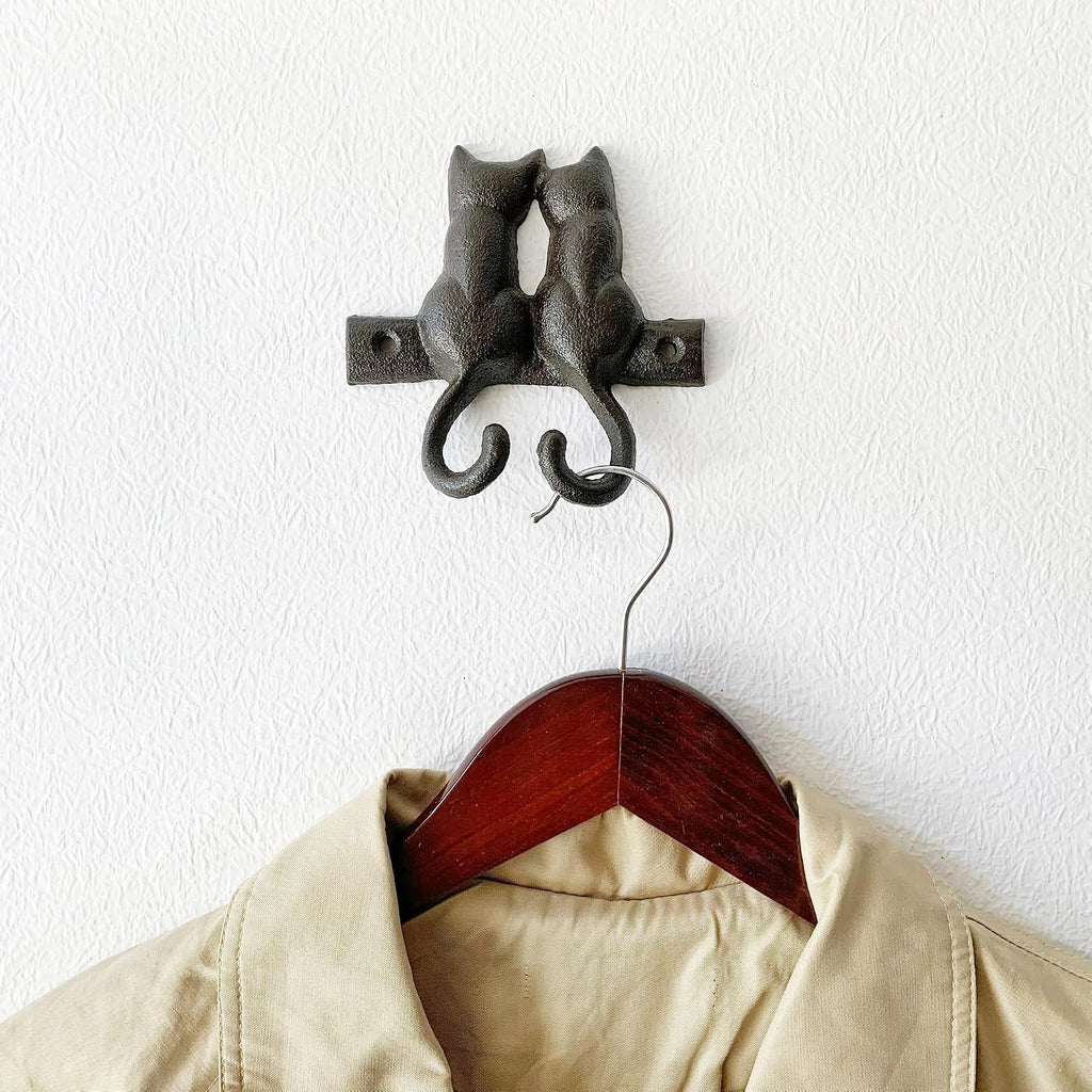 Rustic Cat-Shaped Decorative Wall Hook Rack Hangers for Hanging Clothes, Coats, Towels, Keys, and Hats, 1 Pack Antique Cast Iron Mounted Wall Hooks