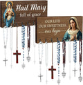 Chunful 2 Pcs Rosary Holder Wall Mounted with 16 Hooks Wooden Rosary Hanger