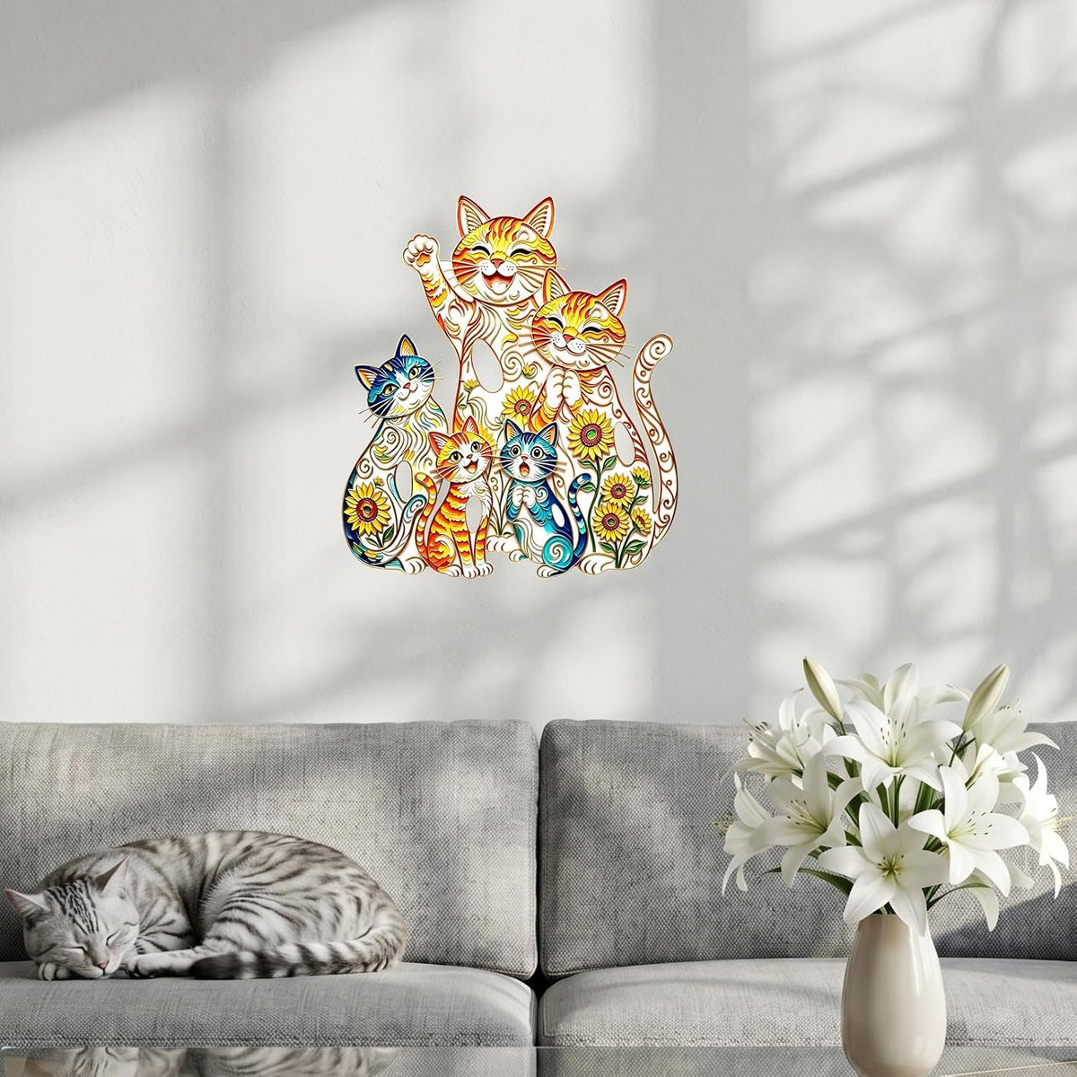 UAPRPG Cat Metal Wall Art,Retro Sunflower Sculpture Abstract Hanging Decor