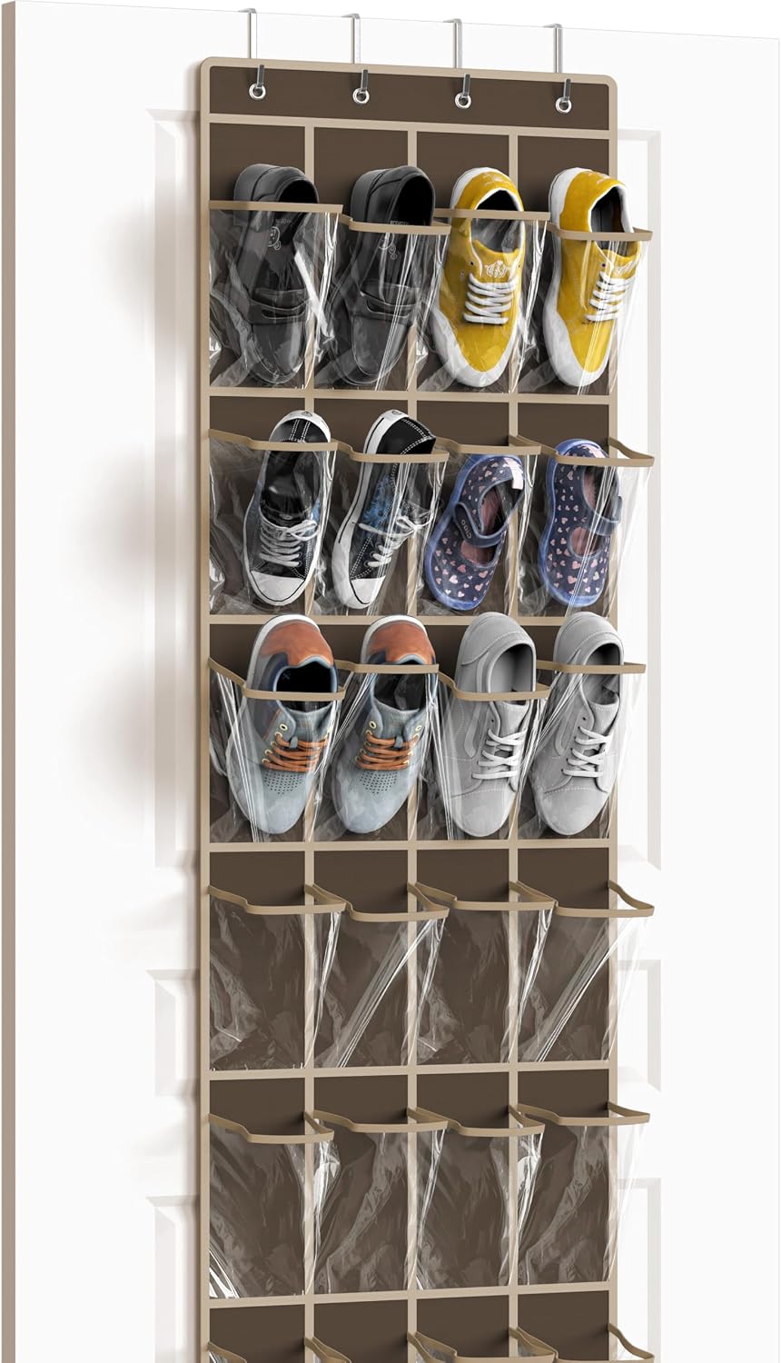 Simple Houseware 24 Pockets Clear Over the Door Shoe Organizer, Brown