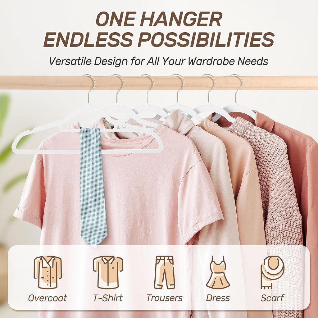Velvet Hangers 30 Pack with Gold Hooks, Non-Slip Felt Clothes Hangers White