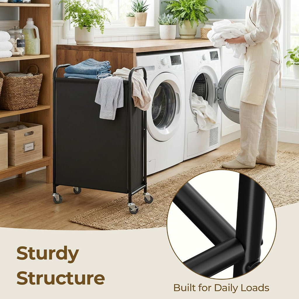GRANNY SAYS Laundry Hamper, Slim Basket with Wheels and Handles, Black, 80L
