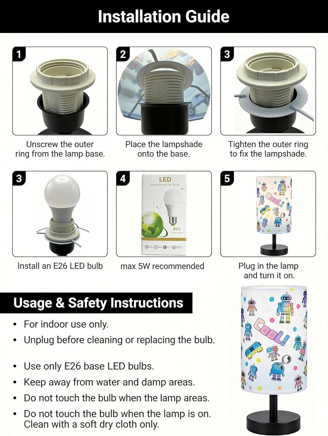 Kids Lamps for Bedrooms Boys, Robot Bedside Lamp , 3 Colors Nightst and Light Lamp, Round Base Flaxen Fabric Desk Lamp for Kids Room, Robot Lamp Gift fo Boys Girls (LED Bulb Included) (Robotic)