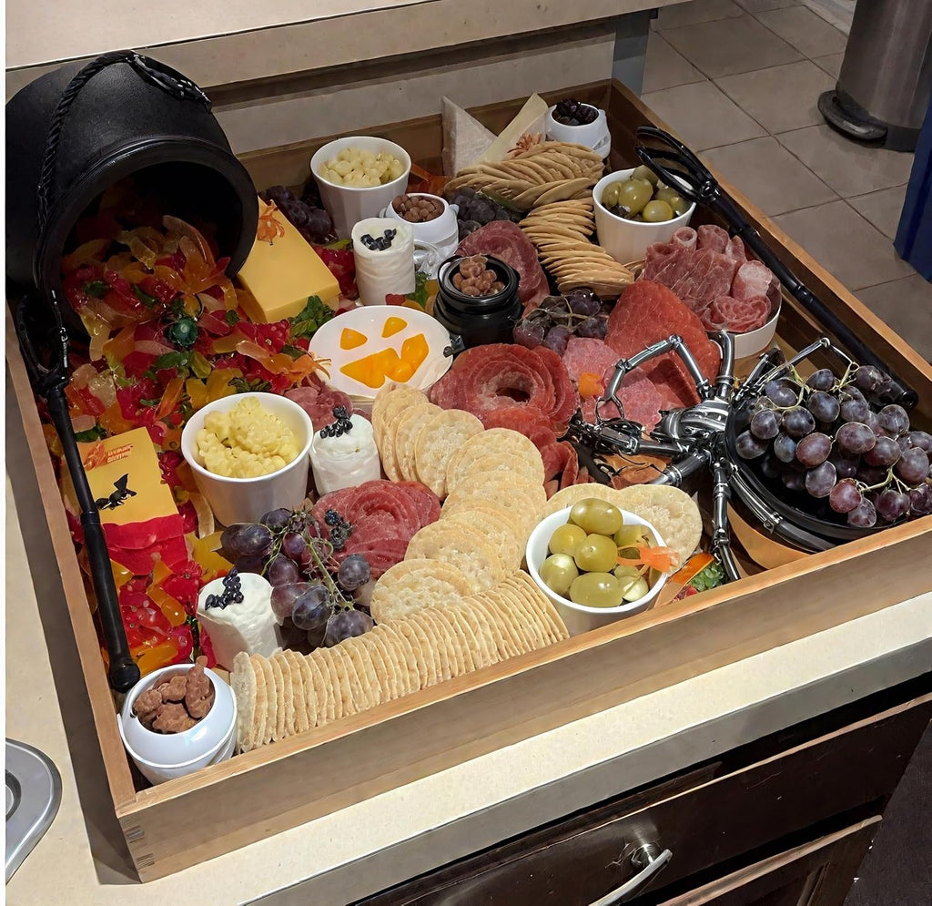 Serving Tray with Handles, 22 inch Large Square Ottoman Tray Coffee Table Tray, Wooden Trays Decorative Trays for Party, Food Serving, Breakfast, Dinner, Coffee Tea, Appetizers