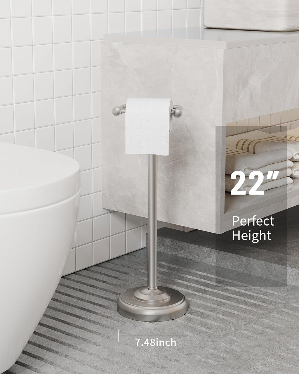 Toilet Paper Holder Stand Stainless Steel & Weight Base, No Tipping