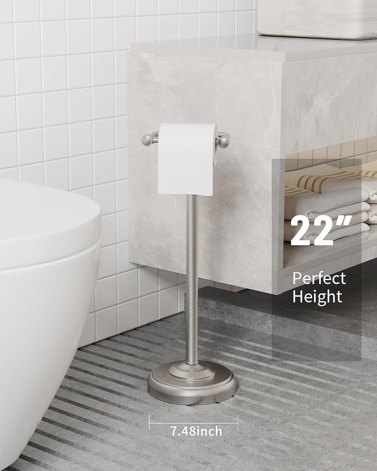 Toilet Paper Holder Stand Stainless Steel & Weight Base, No Tipping