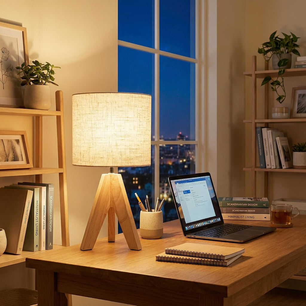 Tripod Table Lamp Small: 2 Pack Wooden Nightstand Lamp with E26 Socket