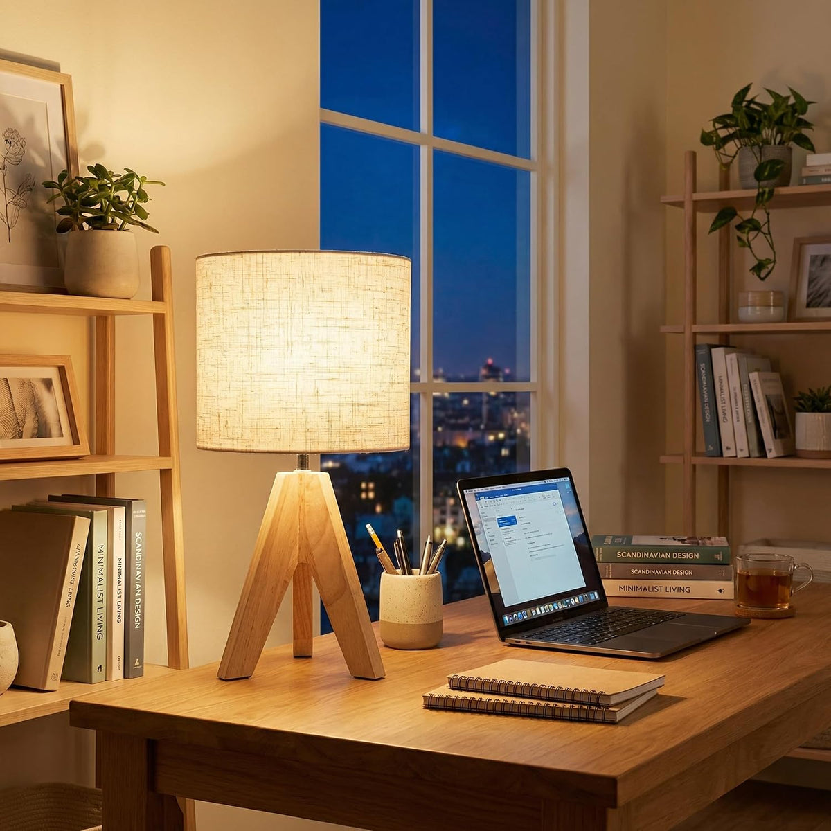 Tripod Table Lamp Small: 2 Pack Wooden Nightstand Lamp with E26 Socket