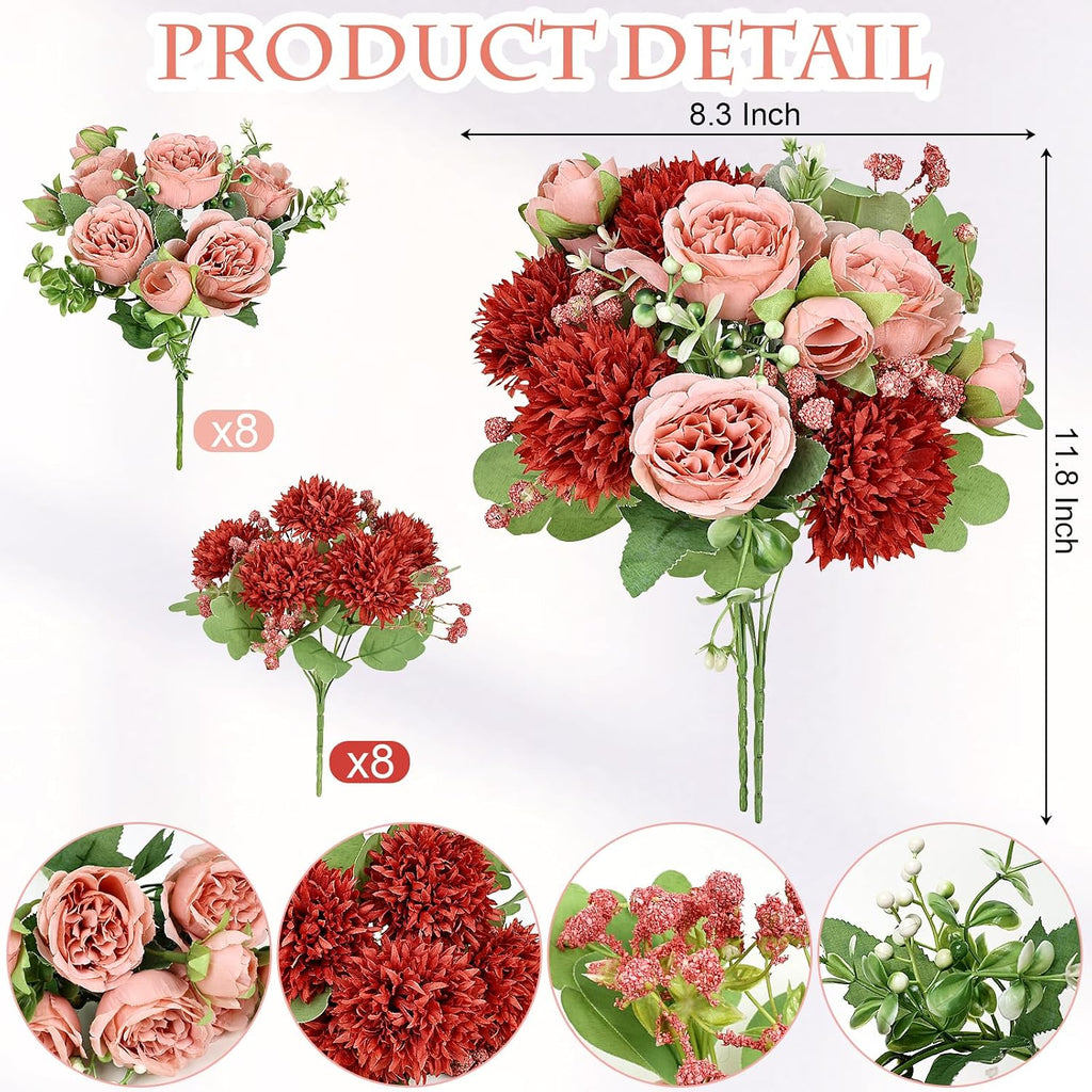 32 Pcs Peonies Artificial Flowers Bundles - Terracotta