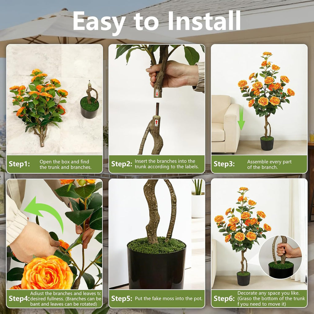 Artificial Camellia Tree 2 Pack, 42'' with 24 Blooming Flowers in Pot