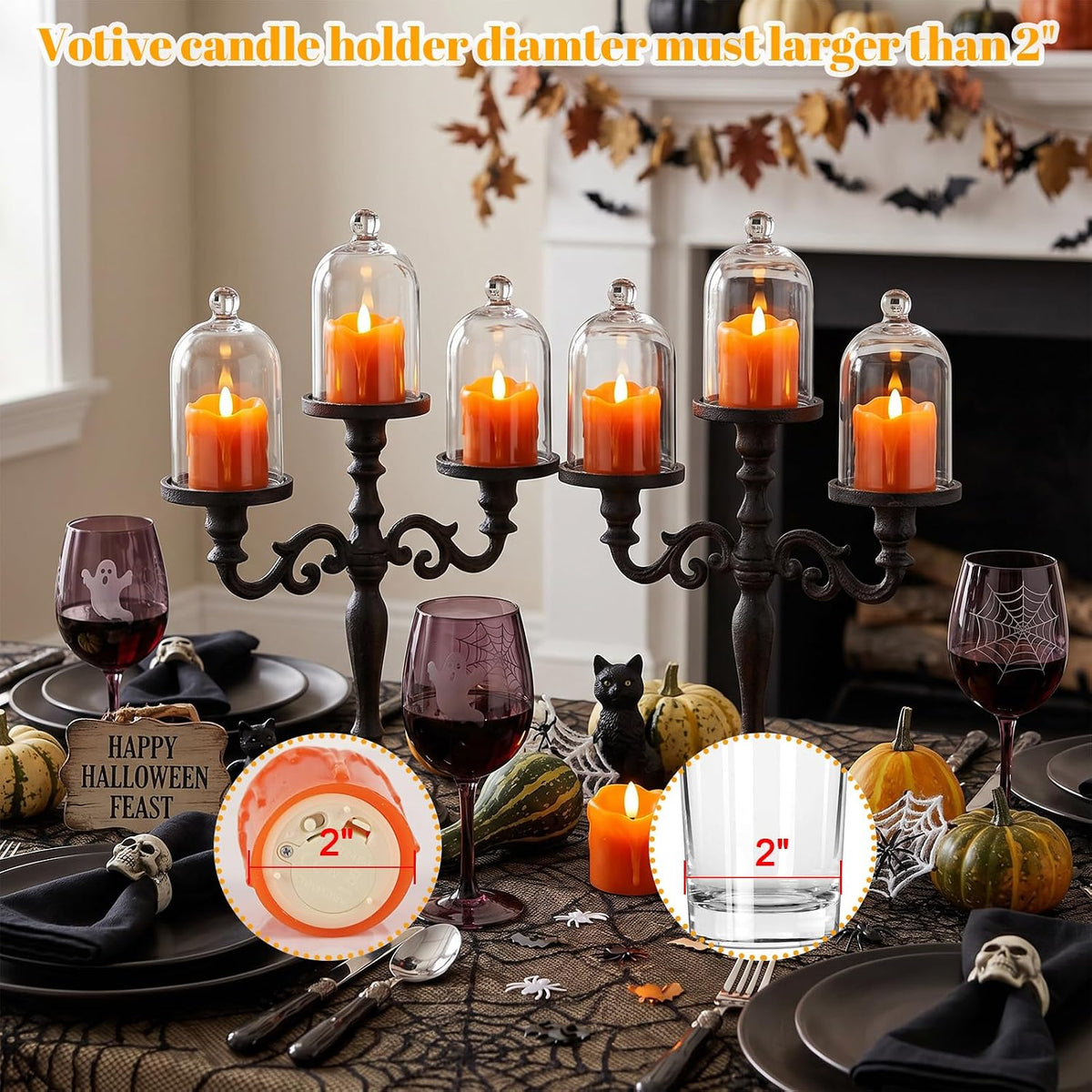 Orange Flameless Votive Candles Battery Operated with Remote Timer