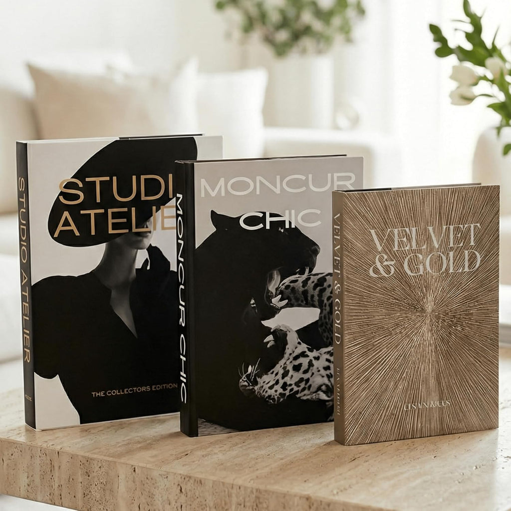 Decorative Coffee Table Books, Set of 3, Black and White, Real Pages