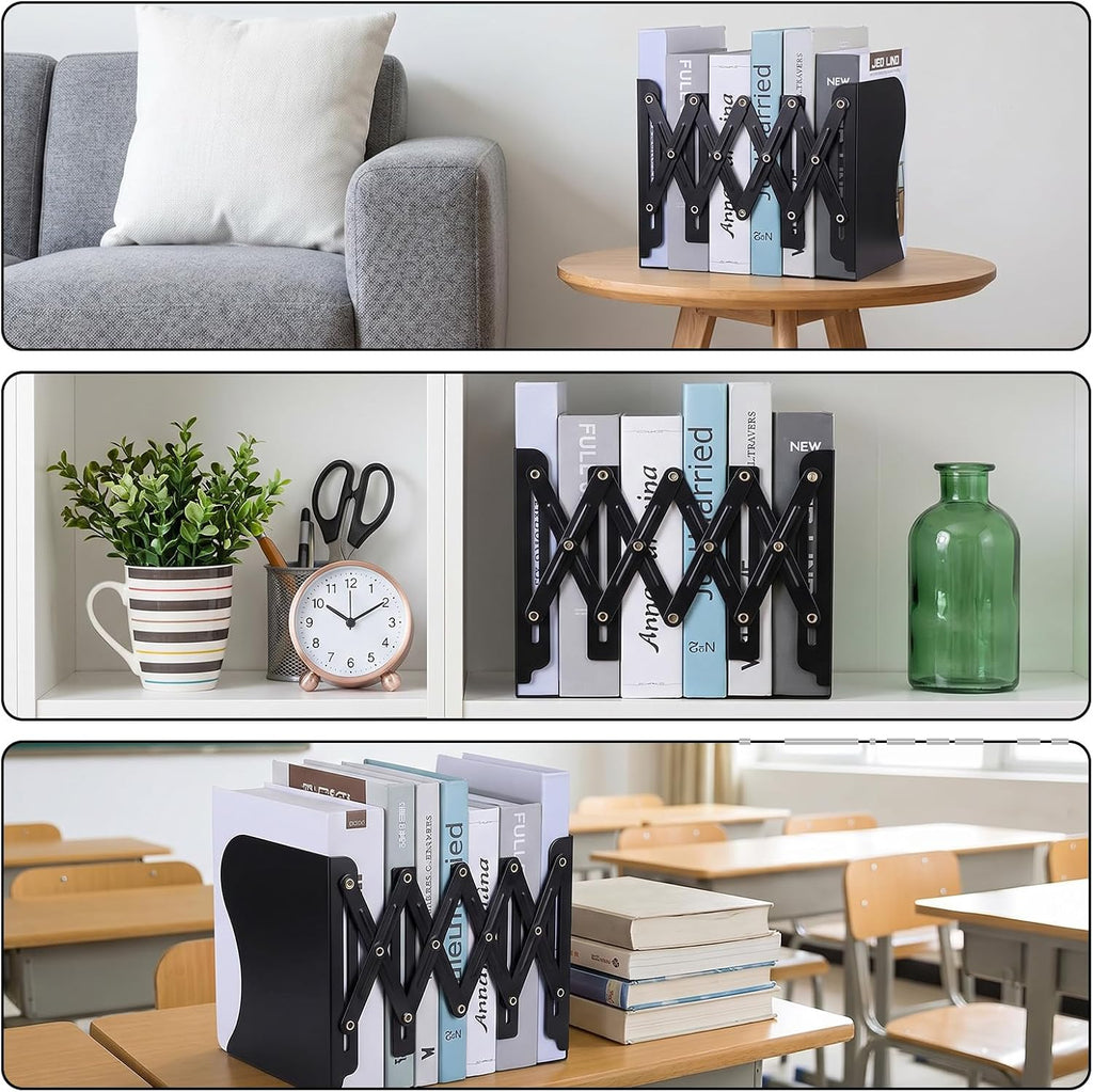 2 Pack Adjustable Bookends Heavy Duty Metal Bookends for Heavy Books Shelves Book End Bookshelf Organizer for Desk Large Black 19 Inch