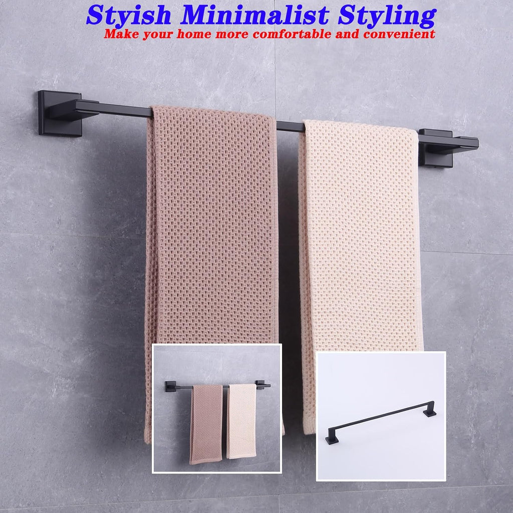 GERZWY Matte Black Towel Bar, 24 Inch Bathroom Wall Mounted Towel Rail, Hand Towel Holder, Stainless Steel JG1901A60-BK