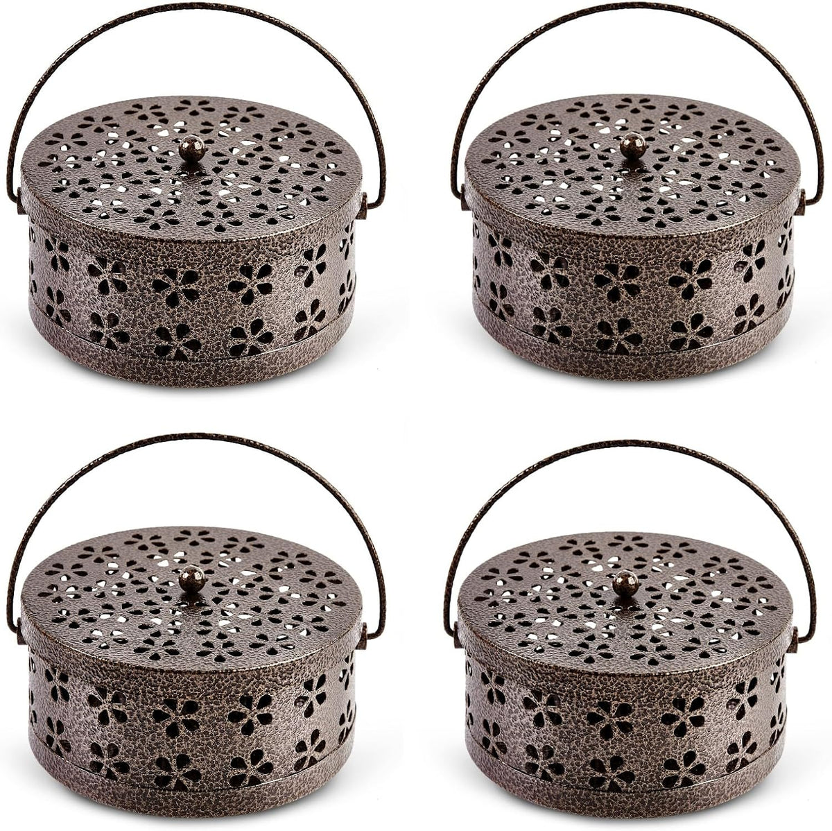 4 Pieces Mosquito Coil Holder Incense Coil Burner Indoor Outdoor Camping Use Portable Mosquito Repellent Coil Holder Incense Burner Holder (Bronze Blossom)
