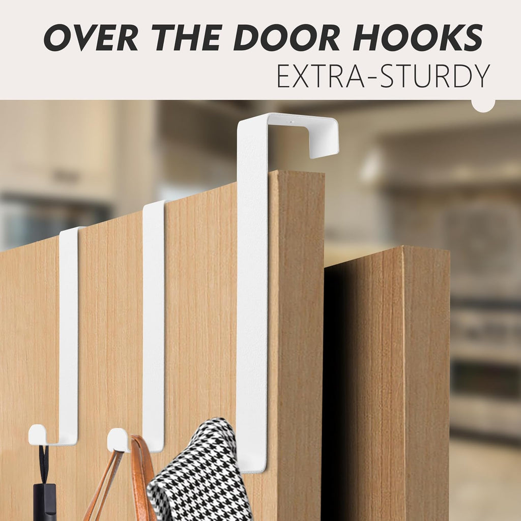 Over The Door Hooks 2 Pack, Only Fit Doors & Cabinets Within 1.7" Thick, 12 lb Capacity, No Drill Hanger Organizer for Coat, Towel, Robe, Bag