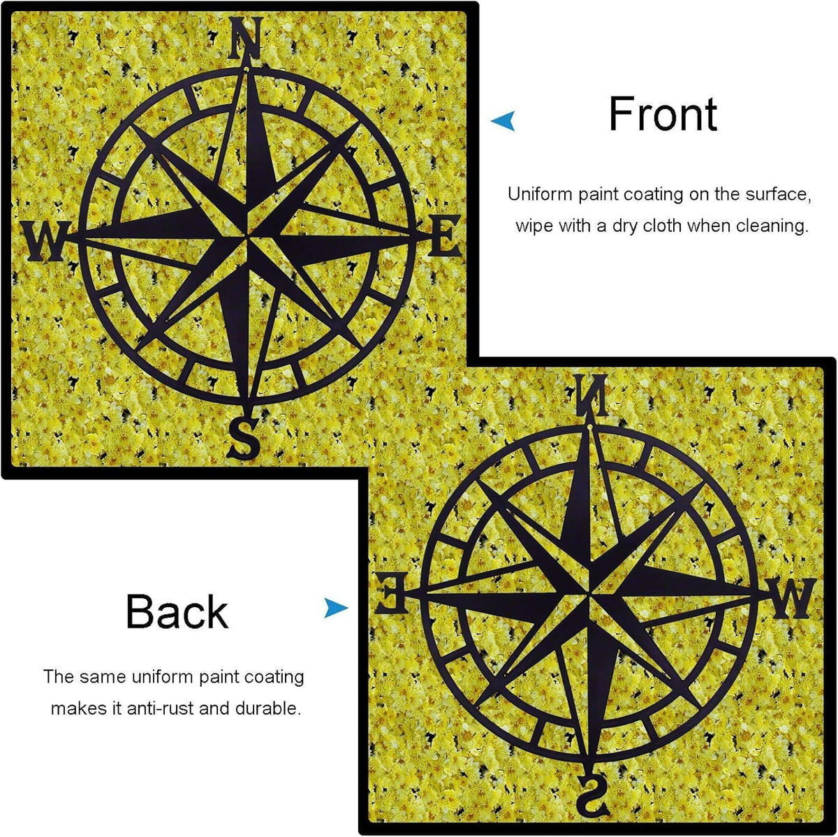 ESTART 14In Black Nautical Compass Metal Beach Theme Wall Hanging Decor