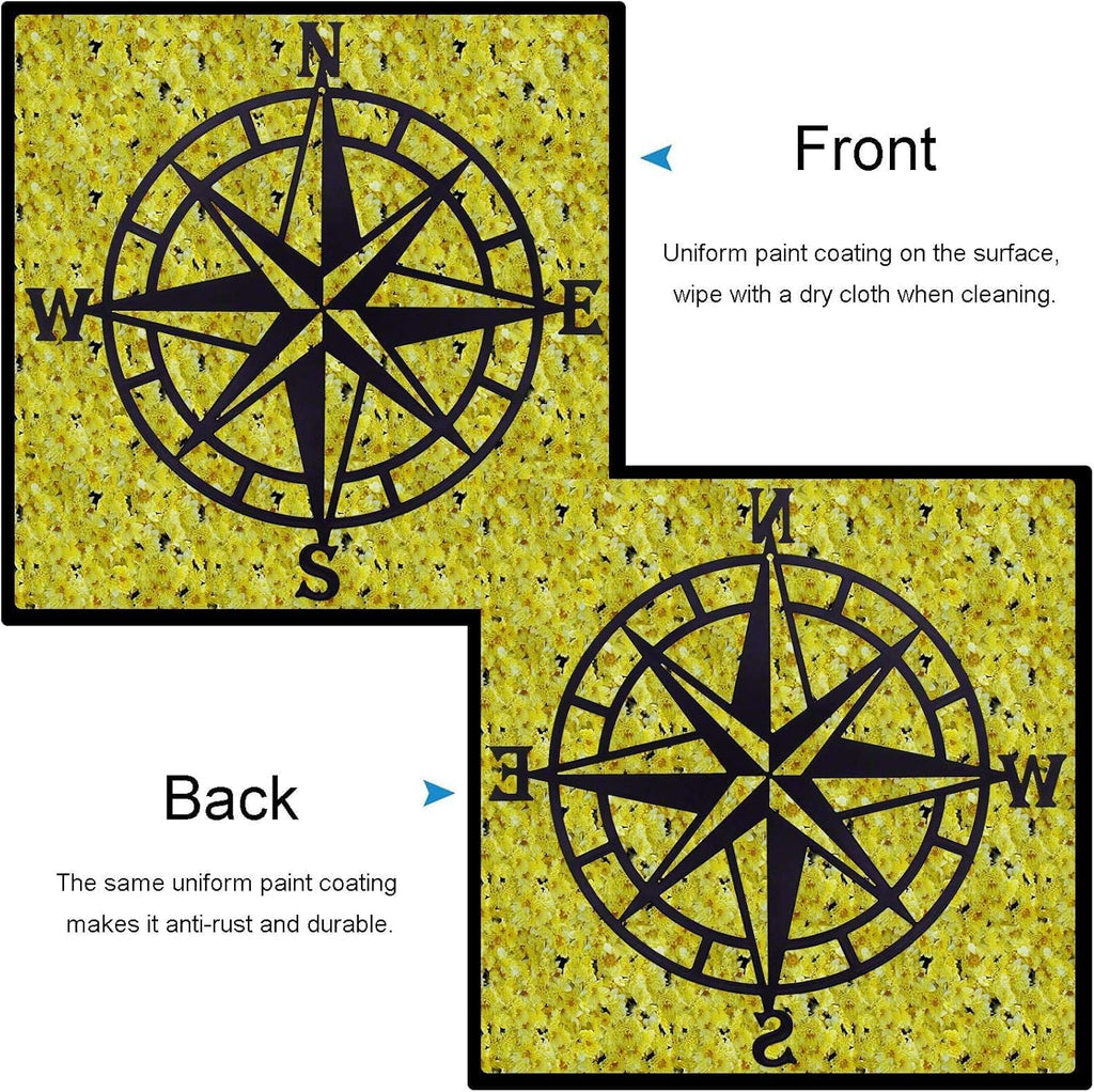 ESTART 17In Black Nautical Compass Metal Beach Theme Wall Hanging Decor