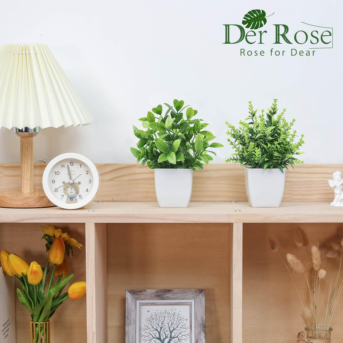 Der Rose 2 Pack Fake Plants Small Faux Plants Indoor for Office Desk Decor