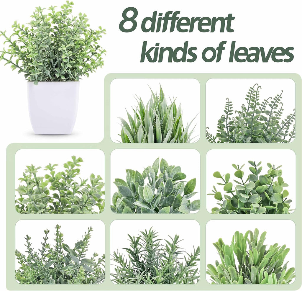 Der Rose 8 Pack Small Fake Plants in White Pots, Office Home Decor Indoor