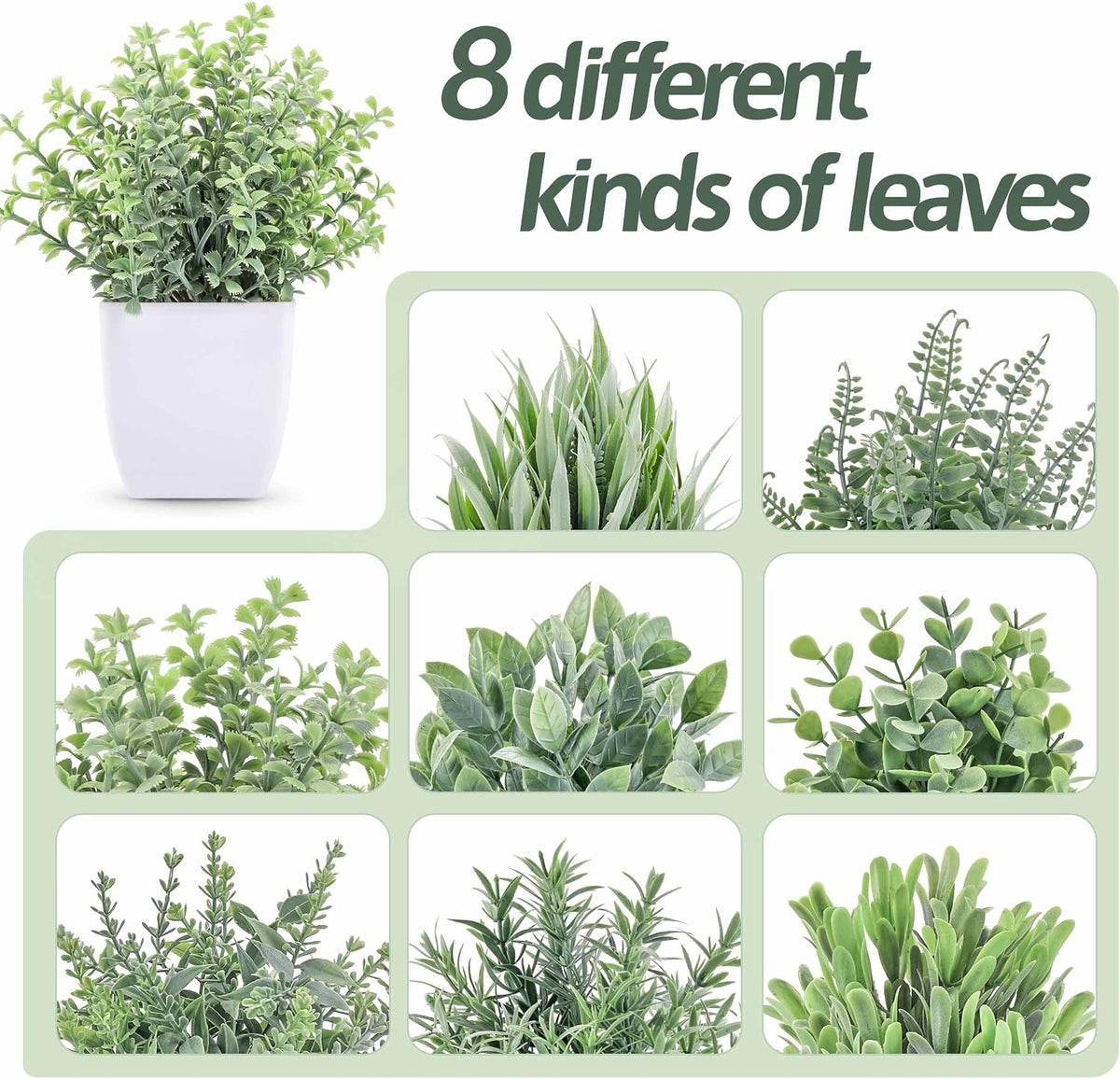 Der Rose 8 Pack Small Fake Plants in White Pots, Office Home Decor Indoor