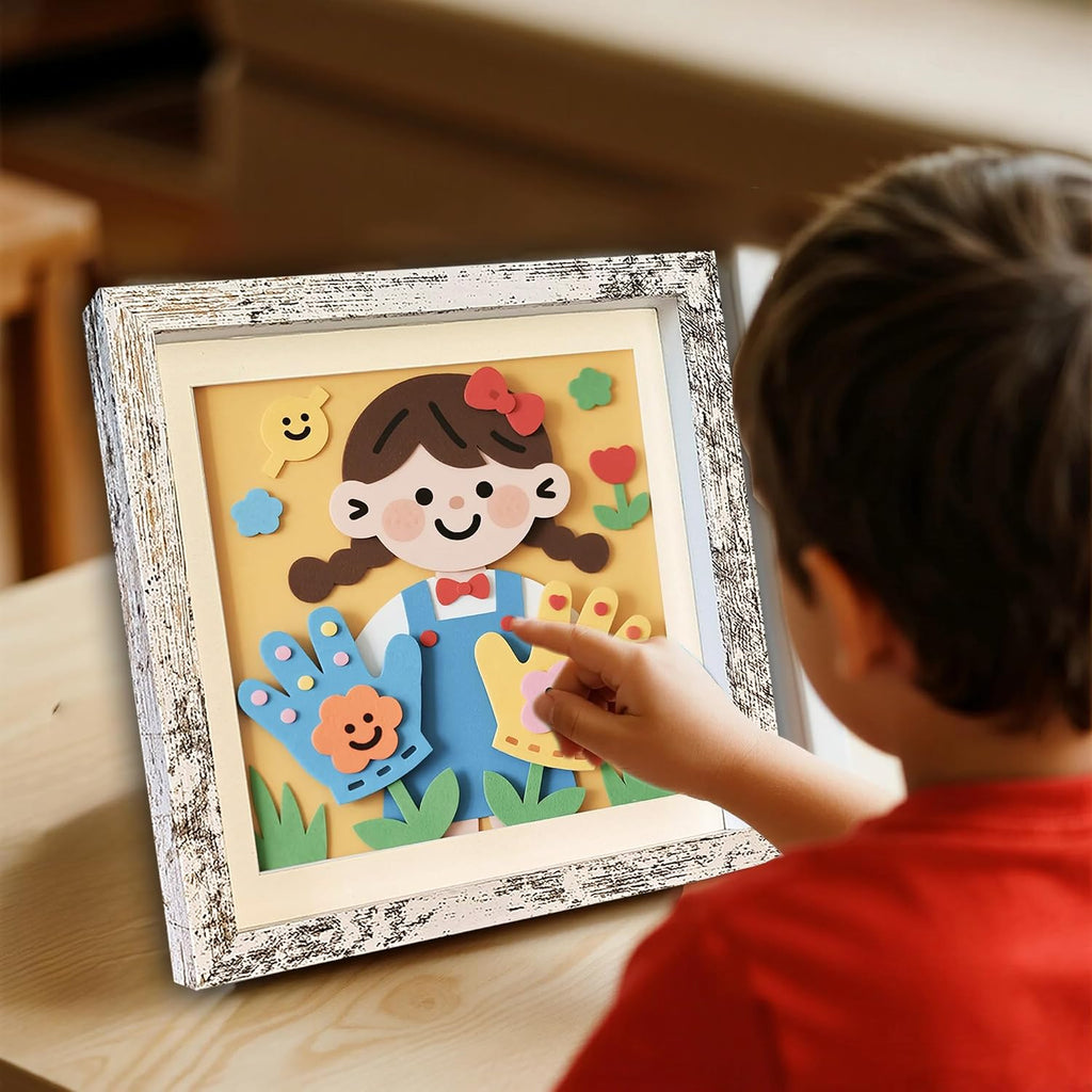 White 8x8 Shadow Box Frame Solid Wood Shadow Box Memory Display Case Glass Surface Internal Depth 0.6 inch for Wall or Tabletop（4 Pack）