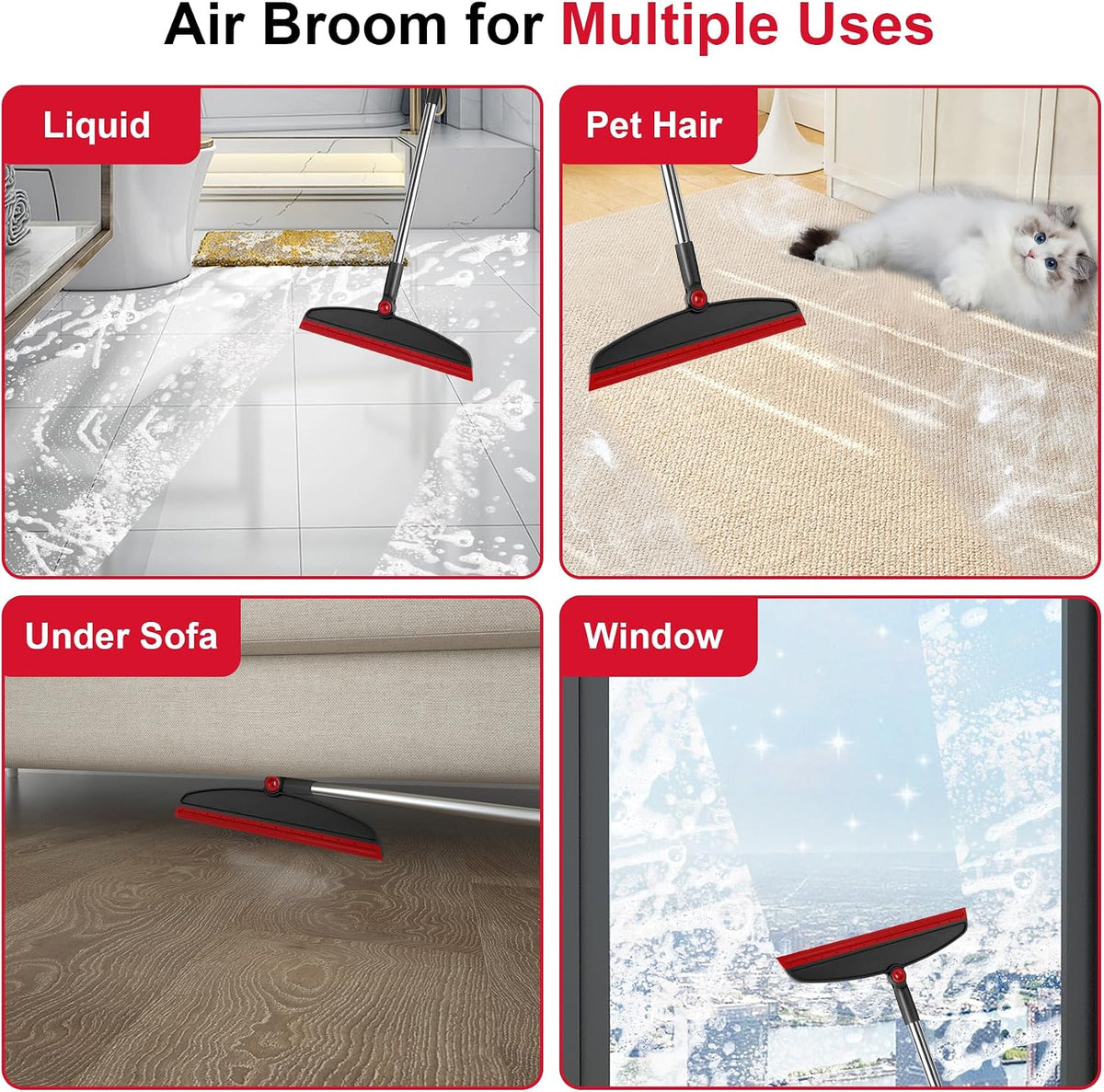 Broom and Dustpan Combo Set, 51" Long Handle with Silicone Squeegee