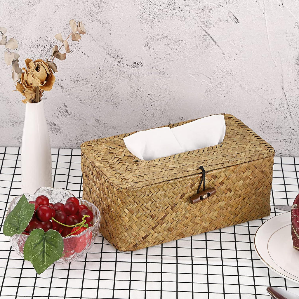 Sumnacon Tissue Box Cover Rectangle Seagrass Woven Tissue Box Holder,Yellow