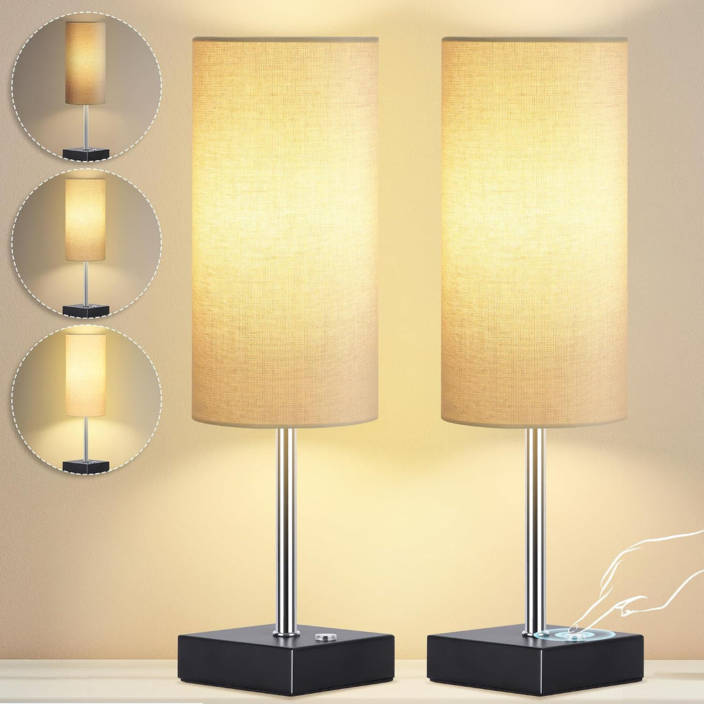 AVV Cordless Table Lamp with Dimmable, Rechargeable 3 Modes Battery Powered Bedside Lamp, Battery Operated Lamps for Night Stand, Touch Lamp for Bedroom, Living Room,15 Inch Linen 2PK