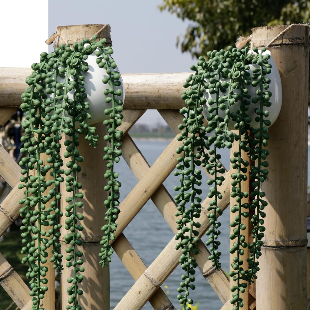 Tiita Artificial Hanging String of Pearls Plants in Pots, 2 Pack for Decor