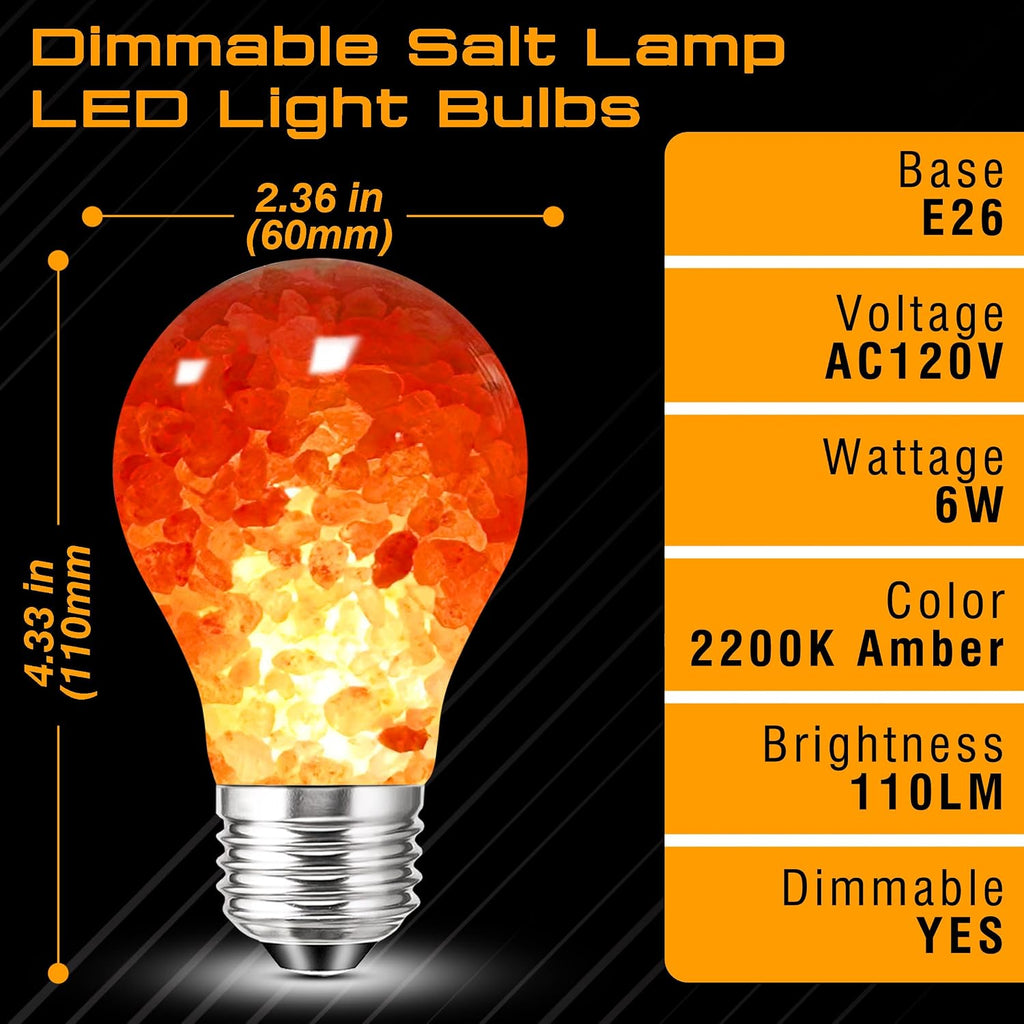 Dimmable Himalayan Salt Lamp Light Bulbs,A60 Amber Light Bulb 2200K, 2Pack