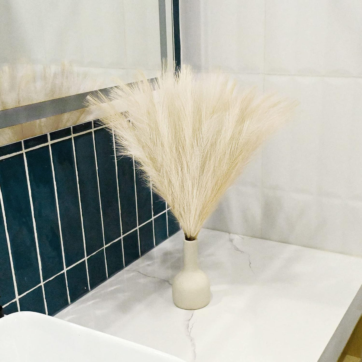 6 PCS Faux Pampas Grass Arrangement - 18"/45cm Artificial Fluffy Pompous Grass Stems for Boho Chic Home and Wedding Decor (Beige)