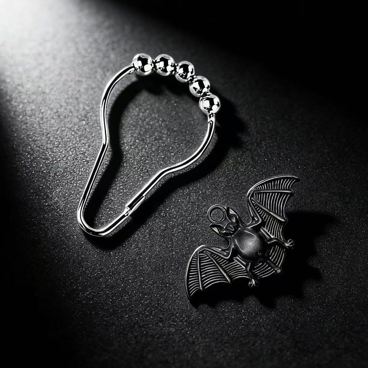 Set of 12 Bats Shower Curtain Hooks Rings Halloween Party Supplies Haunted House Decoration Stainless Steel Rustproof (Black-Bat)