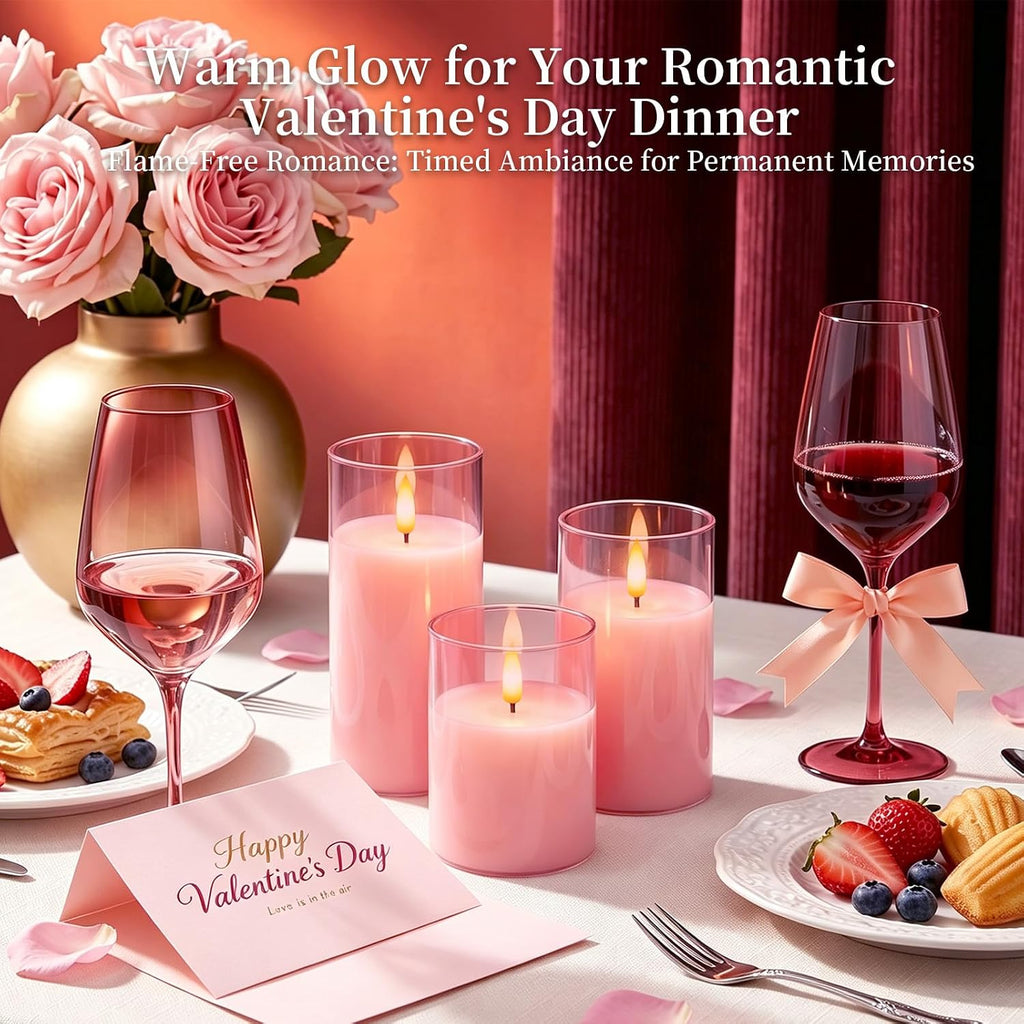 Amagic Pink Glass Flameless LED Candles Battery Operated with Remote Timer