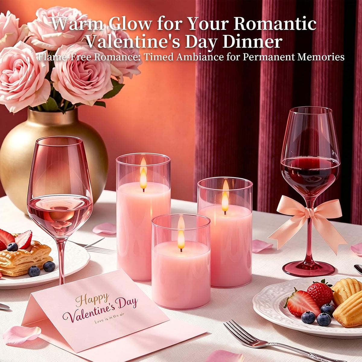 Amagic Pink Glass Flameless LED Candles Battery Operated with Remote Timer