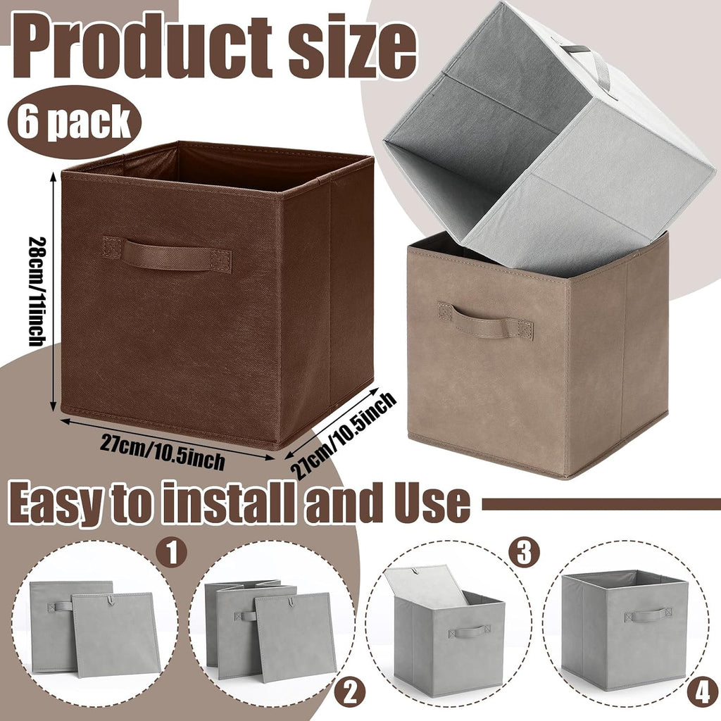 Karenhi 6 Pack Cube Storage Bins, Brown Gray Fabric Organizer