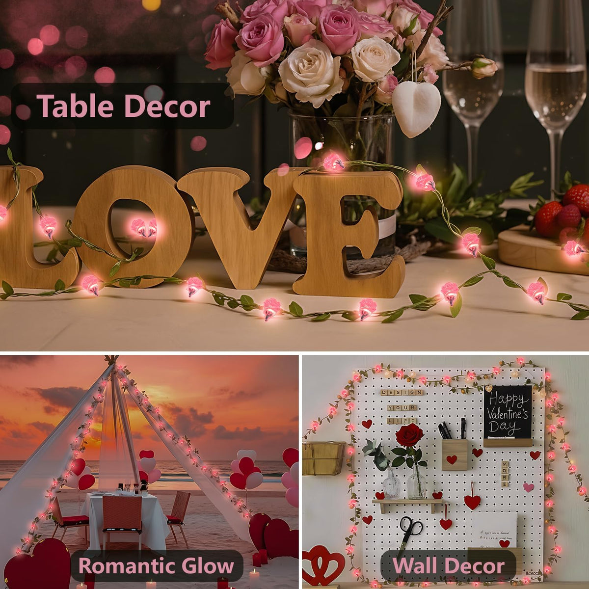 suddus 12.5FT Pink Rose Flower String Lights Battery Powered with Remote