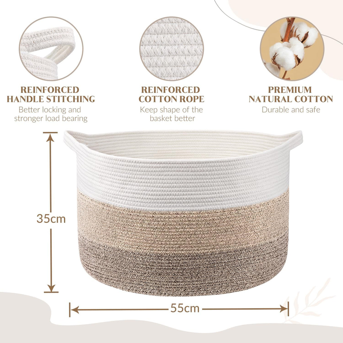 Maliton Woven Rope Blanket Basket Living Room, Storage Toy Basket, 90L