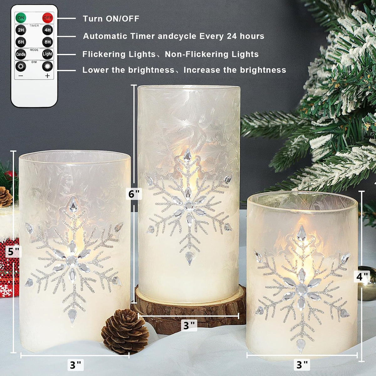 Crystal Club Christmas Flameless Candles, Battery Powered LED Candles
