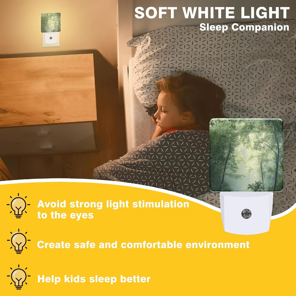 Misty Green Forest Night Light, Plug-in Nightlight with Dusk to Dawn Auto Sensor for Home Bedroom Hallway Kitchen 0.5W Sleep Friendly Led Lamp for Women Men