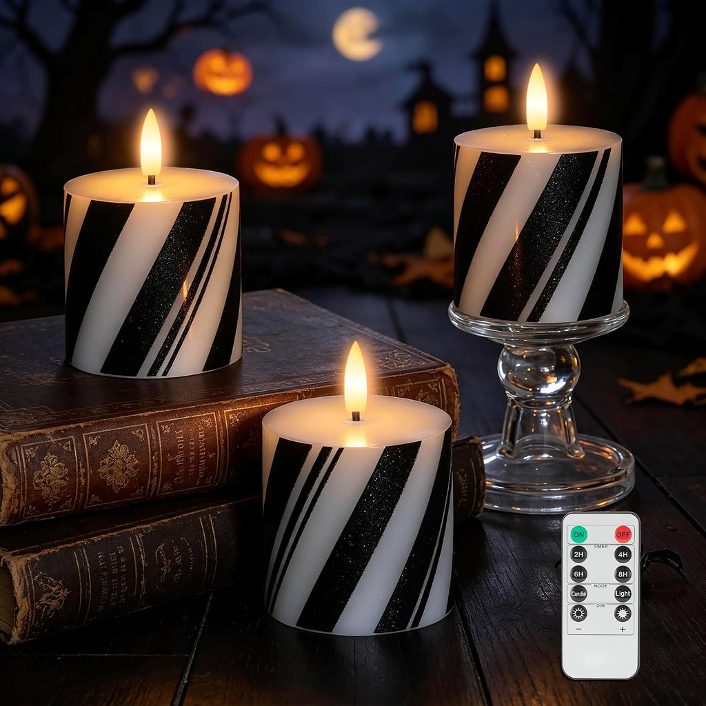Halloween Flameless Pillar Candles,Real Wax LED Candles with Timer,3x3 Inch