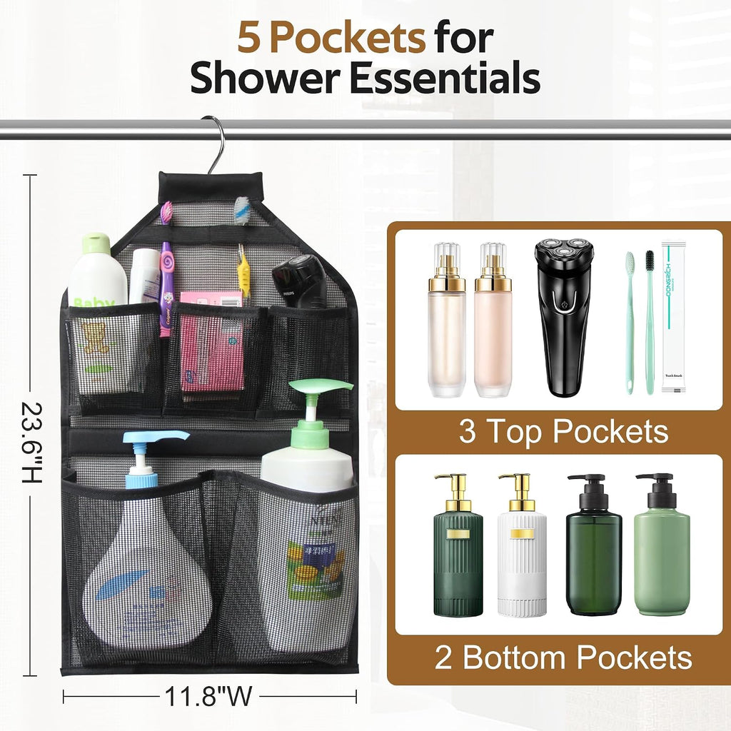 MISSLO Bathroom Shower Organizer Mesh Hanging Shower Caddy with Rotatable Hanger (Black)
