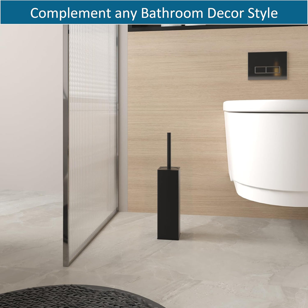 BVL Toilet Brush and Holder 2 Pack for Two Bathrooms, Matte Black