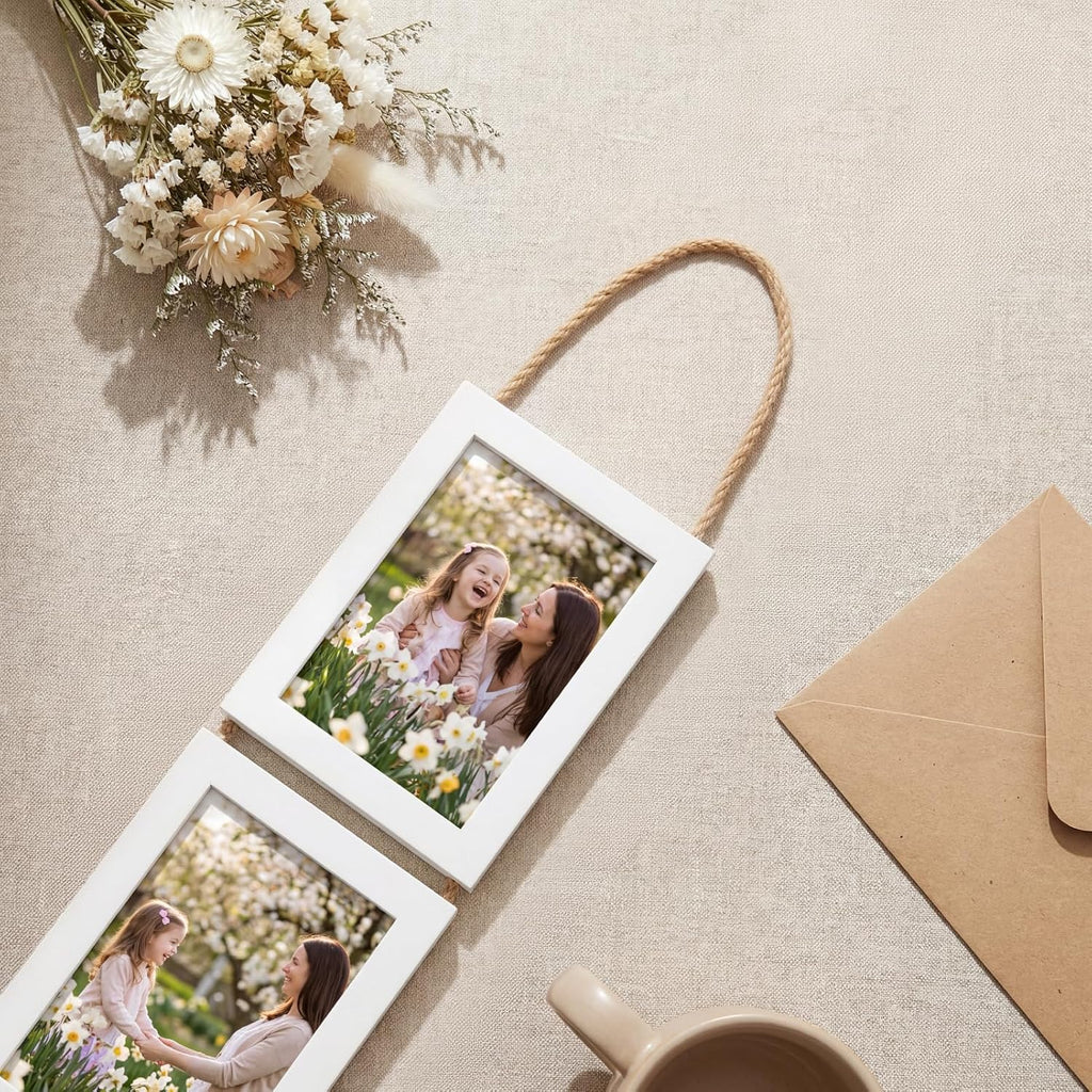 QUTREY 4x6 Collage Picture Frame White Set of 2, 8 Openings Hanging Picture Frames for Vertical 4 by 6 inch Pictures for Wall Decor