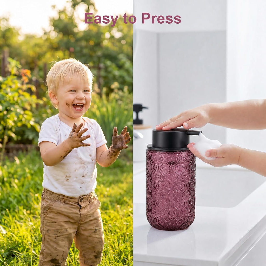 Pink Glass Foaming Soap Dispenser, 14 OZ Vintage Foam Hand Soap Dispenser